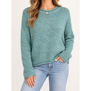 NorthStyle Marled Knit Sweater Blue Green Teal Rolled Neck XL Cottagecore Boho
